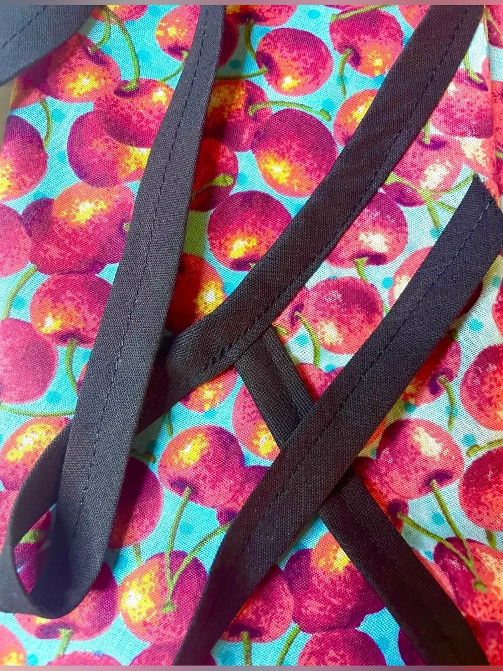 Kitchen Cherry Apron & Apple Oven Mitt Blue Red Green Cooking Baking NEW NWT
